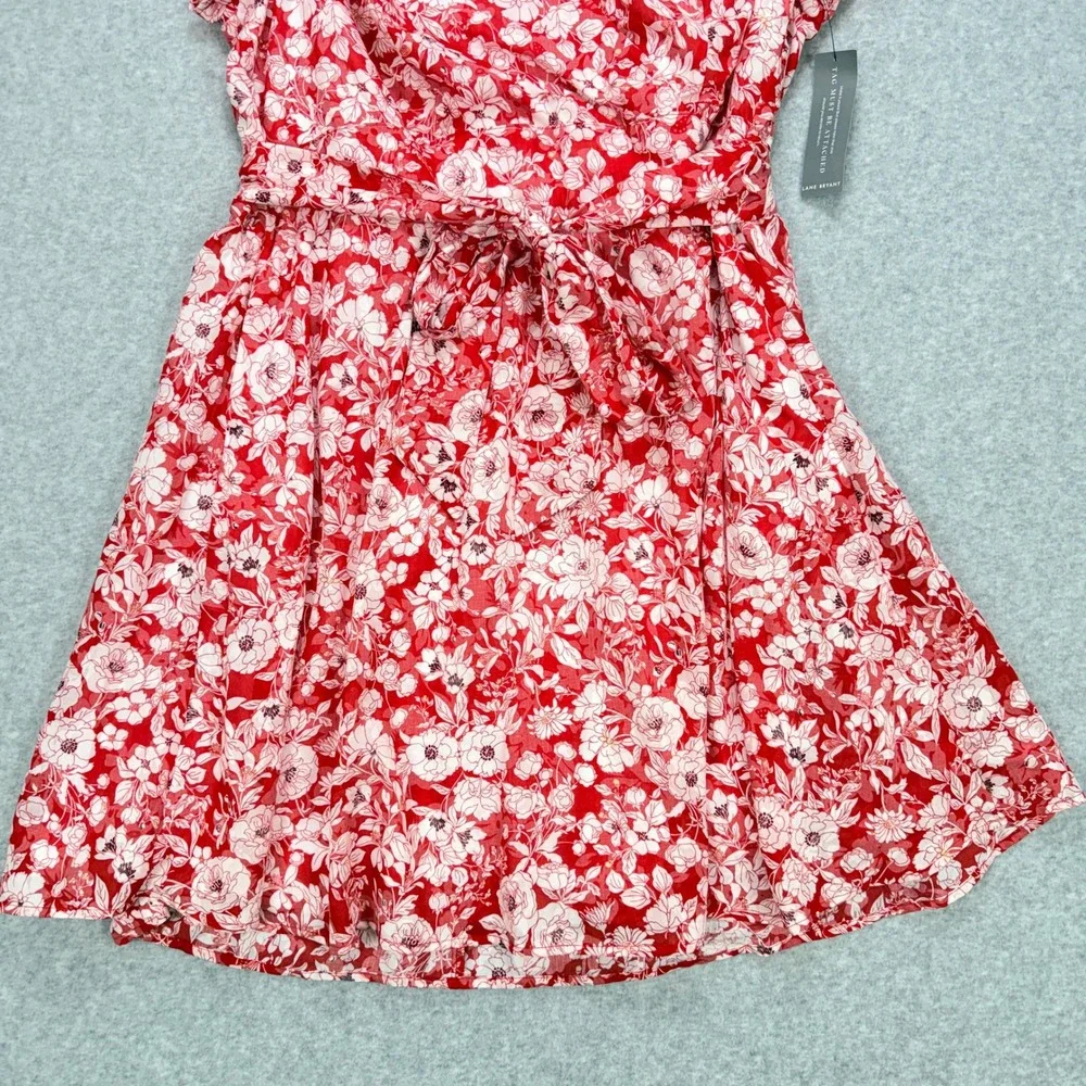 Lane Bryant Floral Dress‎ Women 16 Red V Neck NWT Cottagecore Boho Romantic
